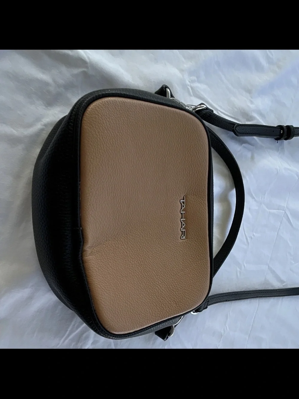 Tahari Tan and Black Compact Crossbody CameraBag